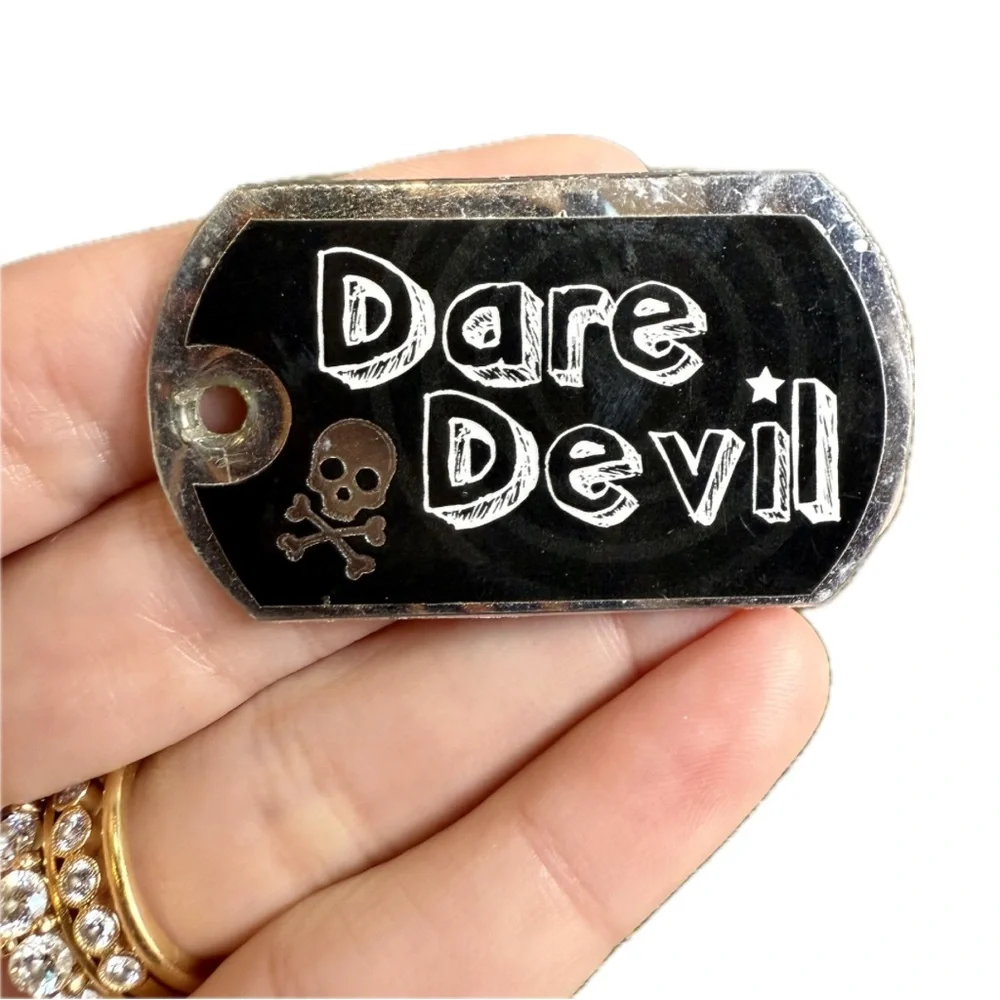 Kids Dare Devil Dog Tag Pendant - Black, Blue and Silver